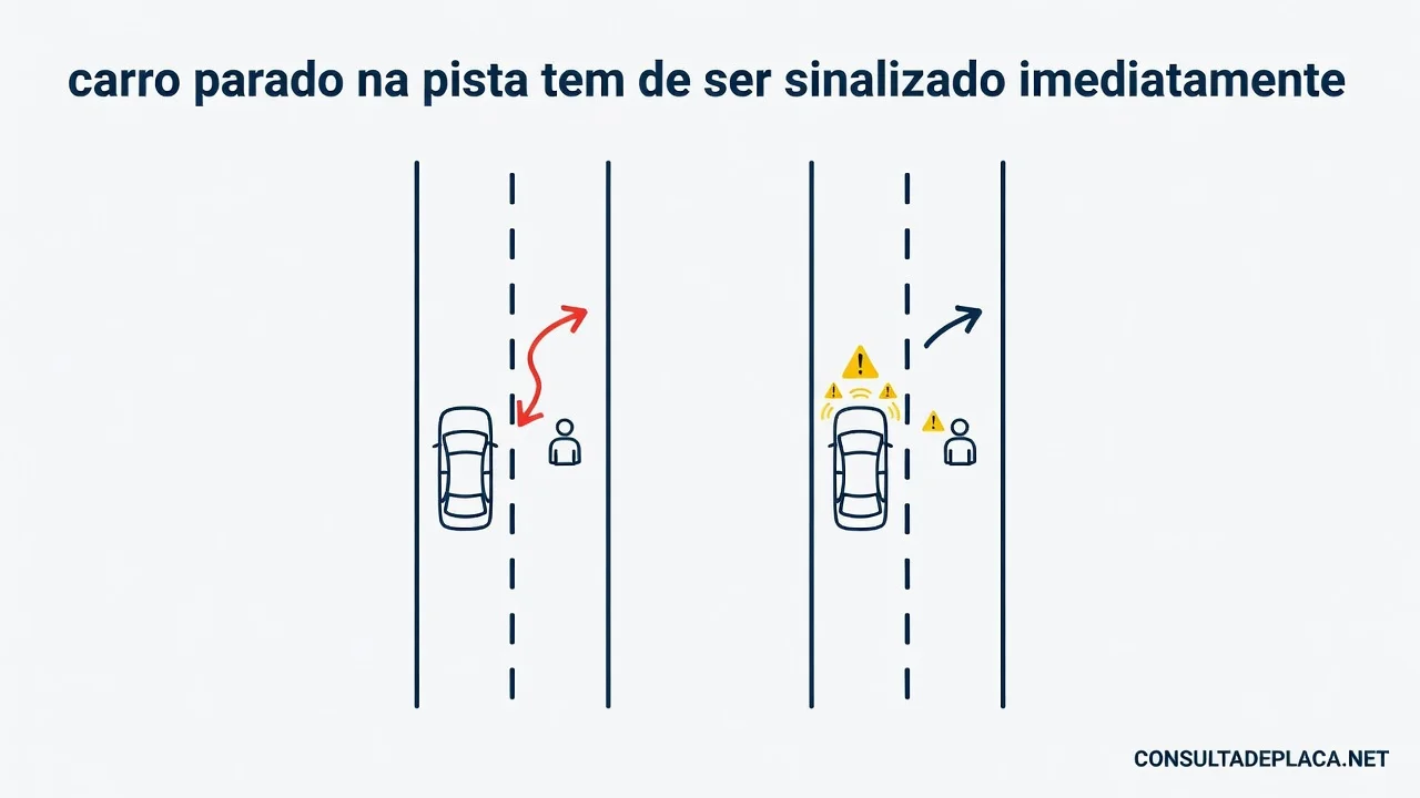 Artigo 46 do CTB: carro parado na pista tem de ser sinalizado imediatamente