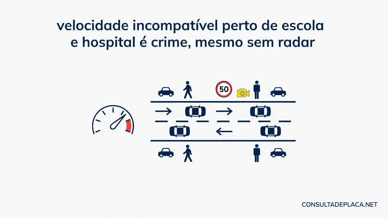 Artigo 311 do CTB: velocidade incompatível perto de escola e hospital é crime, mesmo sem radar